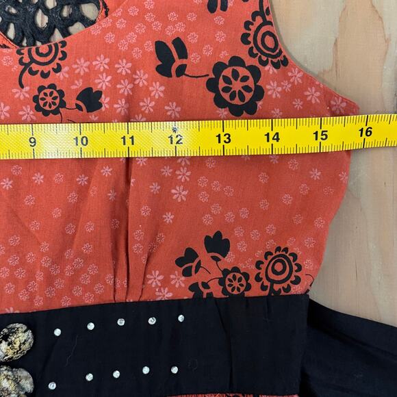Free People Boho Floral Dress Rust Orange Lace Neckline Ruffle Hem Sz S - Picture 8 of 9